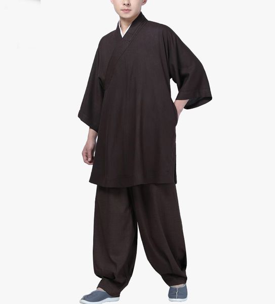 Unisex Summer Short Maniche Zen Lay Arhat Abbot Suit Buddhist Shaolin Monks Kung Fu Uniforms Martial Arts Clothing Yellow/Blue