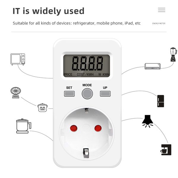 Misuratore di energia digitale Wattmetro LCD Monitoraggio di alimentazione Monitoraggio Elettricità Test di misurazione 230V 16A UE UK AU US BR FR FR IT TH