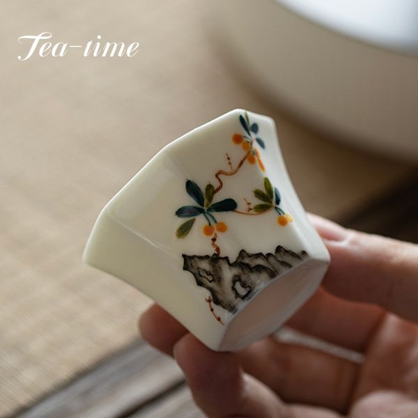 30 мл бутик чистый роспись цветочного искусства керамическая чашка восьмиугольная чашка для одной чашки домашняя чая кунг-фу чай набор чая Мастер чашка