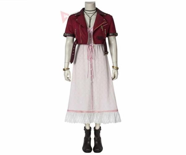Game Final Fantasy VII Cosplay Aerith Gainsborough Costume Fancy Dress Boots Halloween Set for Women Carnival Adult Y09037951916