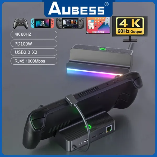 Hubs Steam Deck Docking Station RGB Executando o Silicone Anti -Base Slip Base ABS Deck Docking Station Acessórios de docking Station Station