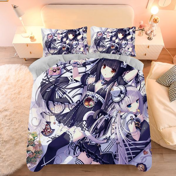 Bettlaken mit Anime Girl Muster Vier -Stück -Bettwett -Set für Bett Queen -Size -Bettlaken Set Schlafzimmer Bett 100% Polyester