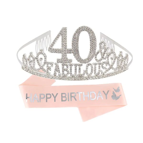 30º 40º 50º 80º Fabuloso Aniversário Sash e Tiara for Women Girls Acessórios para o cabelo de aniversário Decoração de suprimentos de festa da rainha