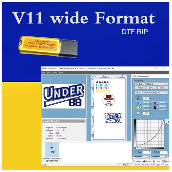 10.5.2 11 DTF UV RIP Print Roll Software USB Dongle Supports L1800 L805 R1390 P600 2400 7890 Stampante Inchiostro a colori bianco personalizzato 10.3