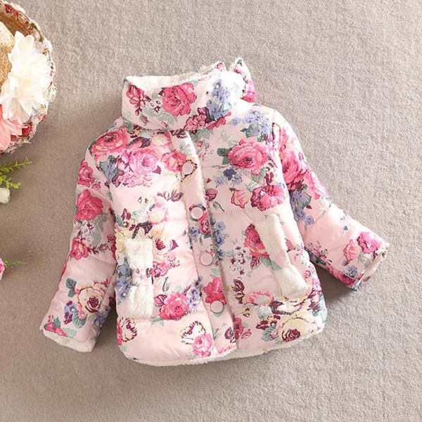 Clearance giù per la moda inverno bambini bambini in cotone giacca imbottita addensato stampato floreale arco abbiglia