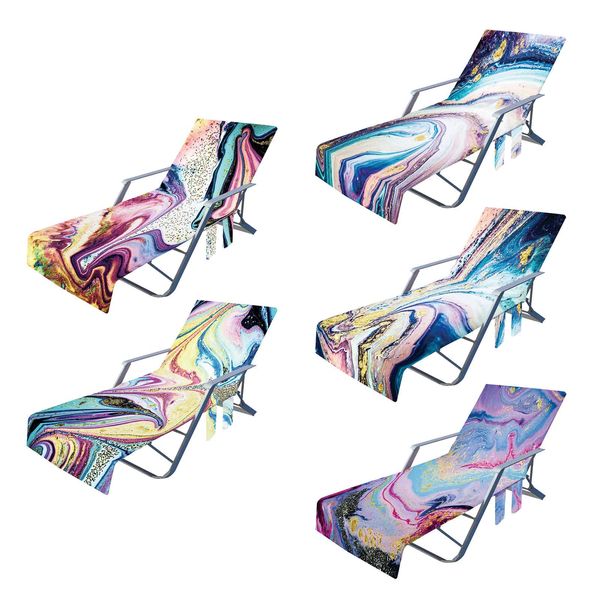 Strandstuhlabdeckung Pool Lounge Lounge Stuhl Handtuch Sonne Lounger Cover mit Seitenstapfenpocket Terry Stofftuch Handtuch