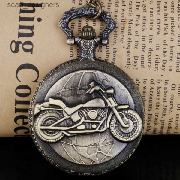 Relógios de bolso Vintage Bronze Motorcycle Design Elegant Coleção de bolso vintage Decorados de colares de presente para homens e mulheres Y240410