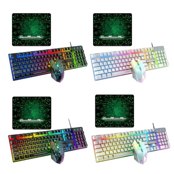 Combos T6RGB USB Charging Light Gaming Teclado e kit de mouse Rainbow USB Equipamento de jogo LED Wired para PS4 One