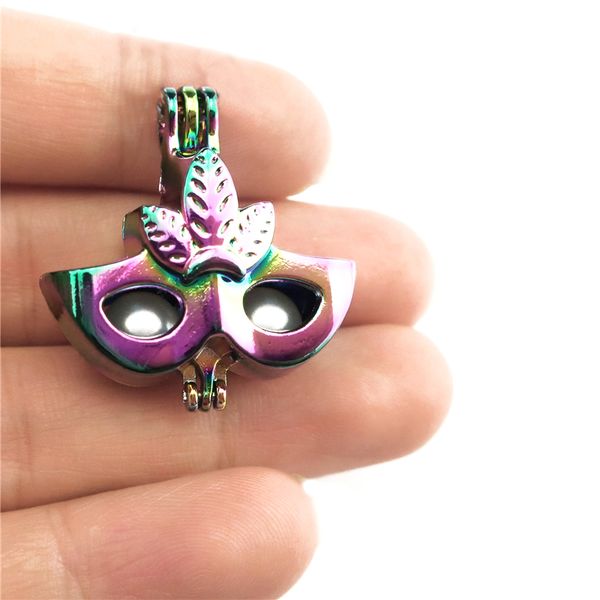 10pcs Hot Selling Charm Mask Máscara Pearl Cage Locket Aromaterapia Pingente para colar de colar de chave