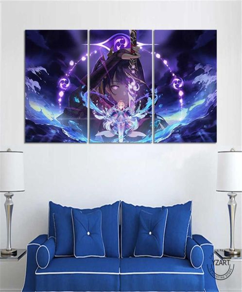 Senza cornice a 5 pezzi Raiden Shogun Kokomi Genshin Impact videogiochi dipinto per decorazioni per decorazioni in tela di pittura da parete artistica Y09274101502