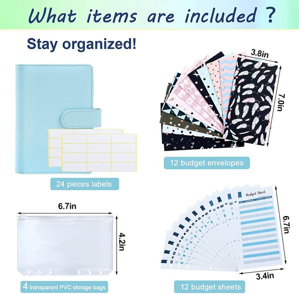 31 PCS Binder Orçamentalmente os conjuntos de sistemas de envelopes, envelopes de caixa, folhas de orçamento de despesas, bolsos de fichário, rótulos para planejador de dinheiro