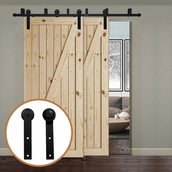 Haccer Swanpess Spliting Barn Door Adwnve Adpware Kit Double Slide 4-16ft I-образное оборудование для дверей для интерьера двойной двери