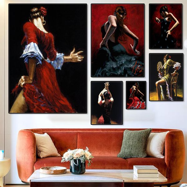 Fabian Perez Flamenco Dancer Poster Moderne Frauen schöne Tanz Wandkunst Bild Leinwand Print Wohnzimmer Wohnzimmer Entmilderung