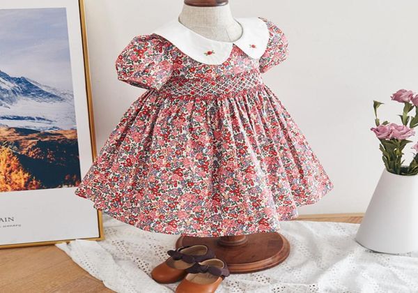 Младенческая девочка накачала цветочным платьем, детские платья, детская, испанская бутик -одежда для маленькой девочки Испания вручную платье F1133531973