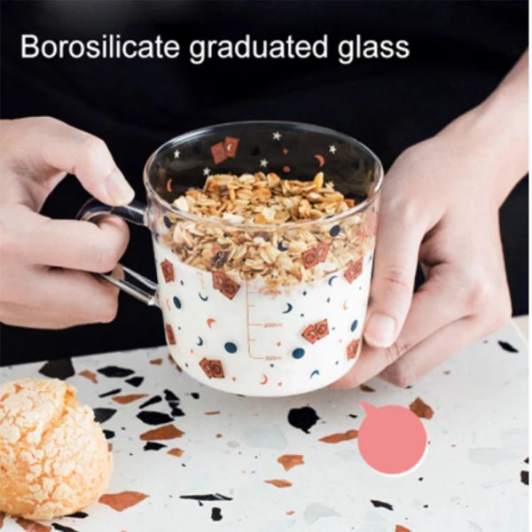 Walfos 500 ml kreativer Maßstab Glas Becher Frühstück Mlik Coffe Cup Haushaltspaar Wasserbecher Sonnenmuster Getränke Getränkewaren