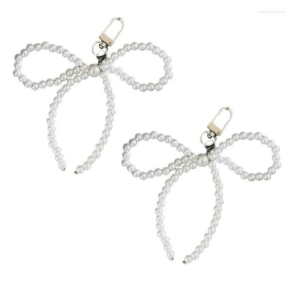Chaves de chaves de charme de charme de charme imitação de pérola pérola Keychain acrílico Keyring Women Bag Ornament Bow cordão