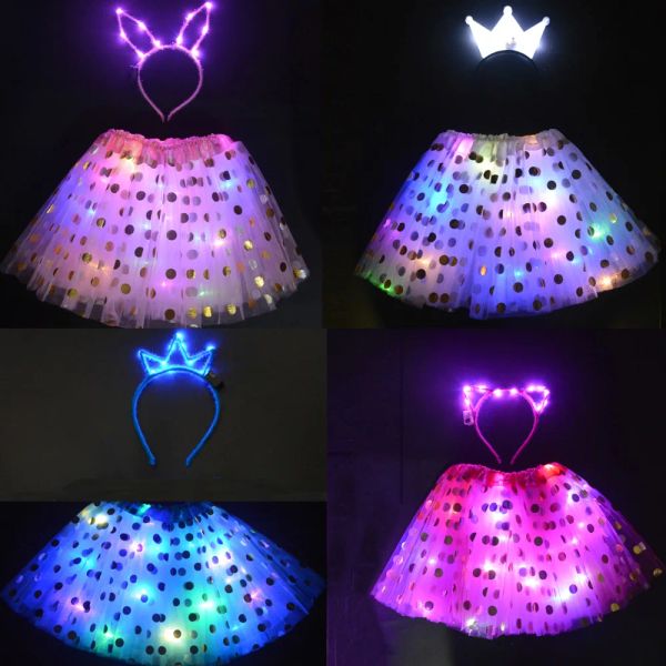 Mädchen Kinder Glow Lights Dot Tutu Rock Fuchs Katze Bunny Crown Geschenk Geburtstag Hochzeit Hochzeits-Partykostüm 3-12 Jahre Weihnachten Navidad