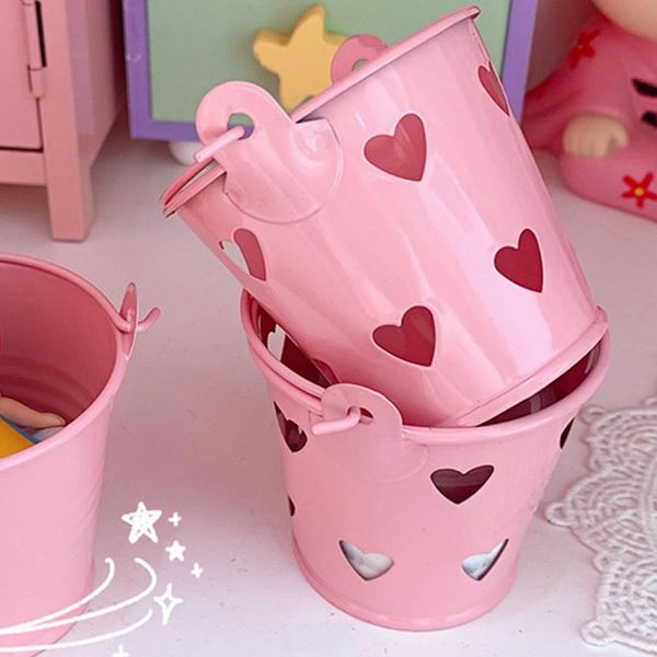 Симпатичный розовый ковш -карандаш -держатель металлическая чашка для ручки декоративное настольное хранилище для макияжа щетки канцелярские товары лента