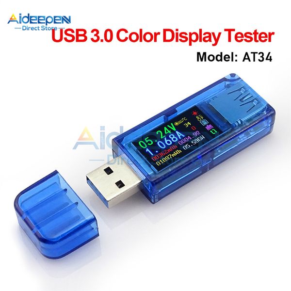 AT34 AT35 USB 3.0 colorido LCD Voltímetro de tensão Medidor de corrente de tensão Multímetro Banco de potência Banco USB Testador de USB