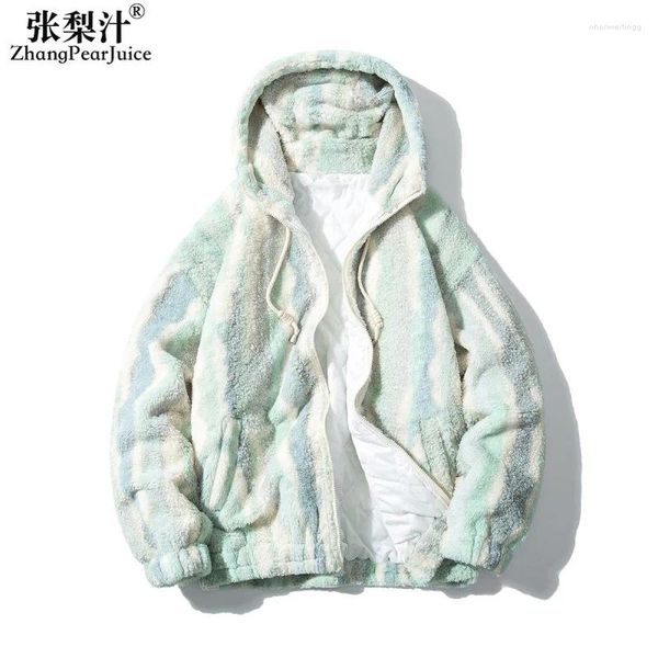 Herrenjacken Männer Japanisch gestreifte Lamm Wolljacke Fleece Frauen Muster Harajuku Y2K Windbreaker Coat Streetwear