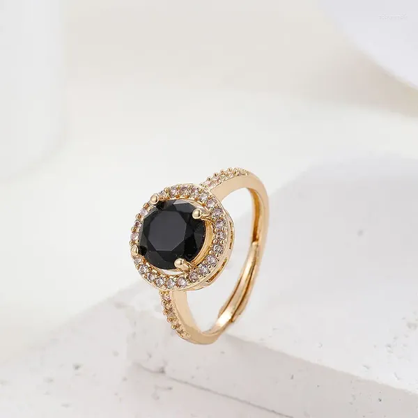 Anelli di nozze Obega Cubic Zircon Woman Black Color Rhinestone Girls Ring Gold Placed per donne Accessori per feste di moda Regali