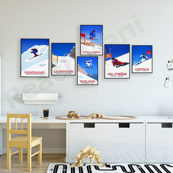 Гармиш, Бивер -Крик, Св. Мориц Ski Race Poster, Ski Resort Poster Ski Snowboard Canvas Painting Vintage Art Print