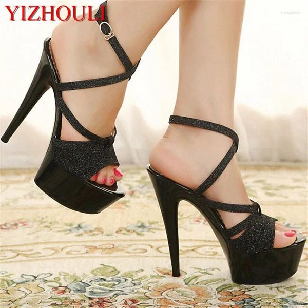 Sandalen 15 cm Frauen Modeplattform Sexy Clubbing Exotic Tancer Schuhe 6 Zoll Riemchenkristall Made in China