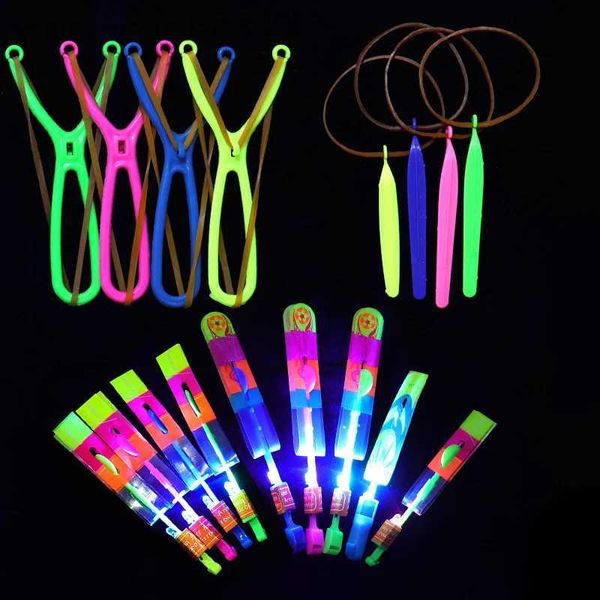 LED Toys Flying Toys 5pcs incrível brinquedo leve Arrow Rocket Helicopter Toy Flying LED Toys Light Glow in the Dark Party Fun Divery Gift Rubber Band Catapult 240410