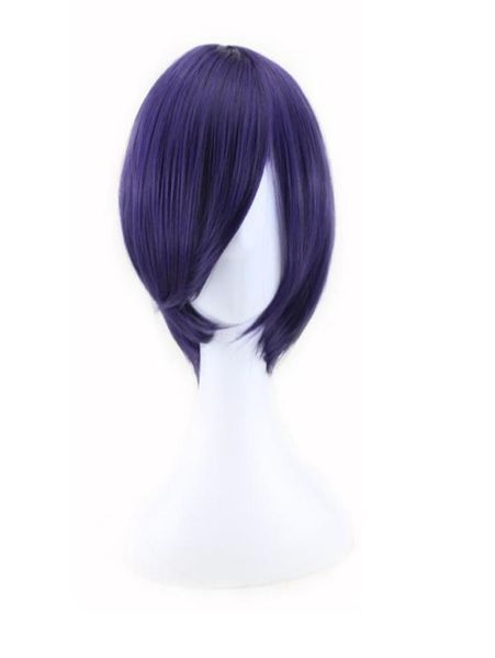 Woodfestival Cosplay Wig Tokyo Ghoul Kirishima Dong Xiang Männer kurze gerade Perücken dunkle lila Anime -Perücke synthetische Faserhaare 3430916