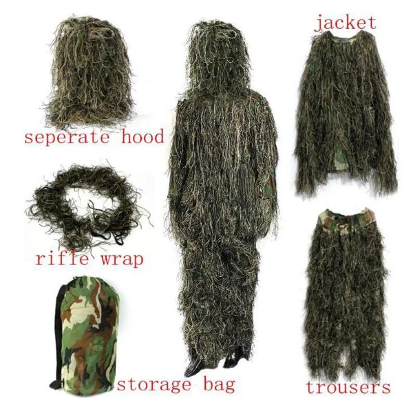 3d universal camufflage abiti boschi di bosco dimensioni regolabili ghillie per caccia all'esercito militare tattico cecchino set kit