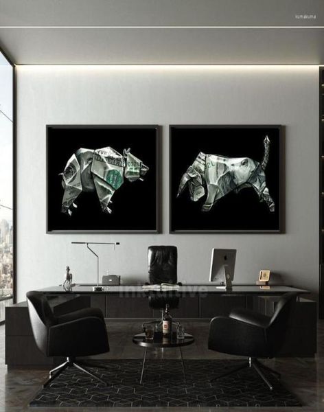 Pinturas Bull Bear Wall Street Art Canvas Painting and Posters Imprima imagens para a sala de estar decoração caseira