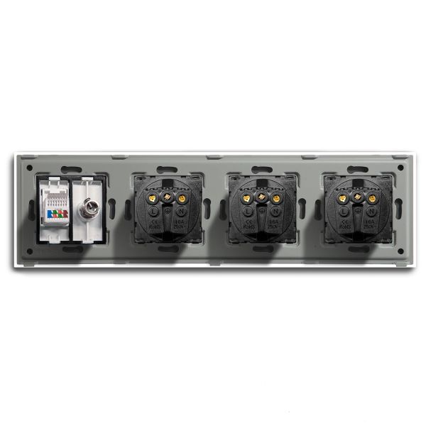 BSEED Doppelwand -Sockets EU Standard Four Frames Power Sockets TV -PC -Internetkristallglas Panel weiße schwarze Gold EU Standard