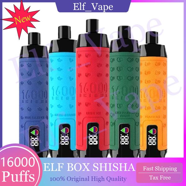 Elf Box Shisha 16000 Puffs Vapes descartáveis Puff 16k Vape Pen 28ml Cartuchos pré -cheios de cartuchos de 600 mAh Kit de cor leve de bateria recarregável