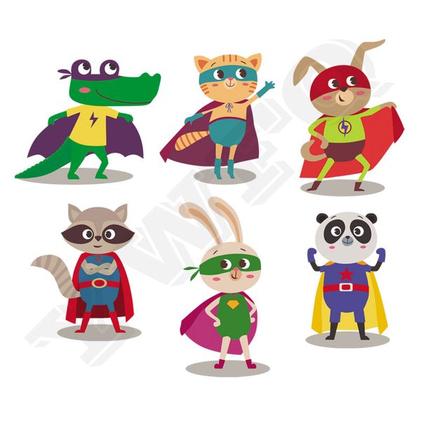 6pcs/set animale Super Hero Trasferisce i trasferimenti di adesivi da stiro lavabili badge tigre Appliques crotch crocodile toppes for Children Regalo