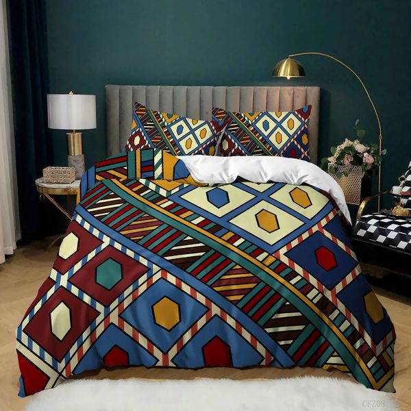Copertura del piumone Boho a strisce di biancheria da letto etnico in stile counter cover colorato marocchino marocchino indiano sud -ovest del re di biancheria da letto tribale