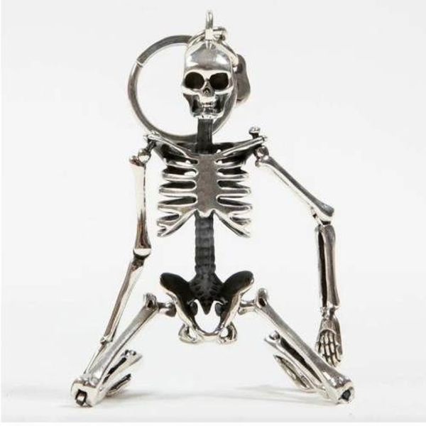 Cadeia de chave de pendente de esqueleto dobrável para homens Mulheres antigas prateadas colorida metal liga de crânio charme de chaveiro keychain keyring281d