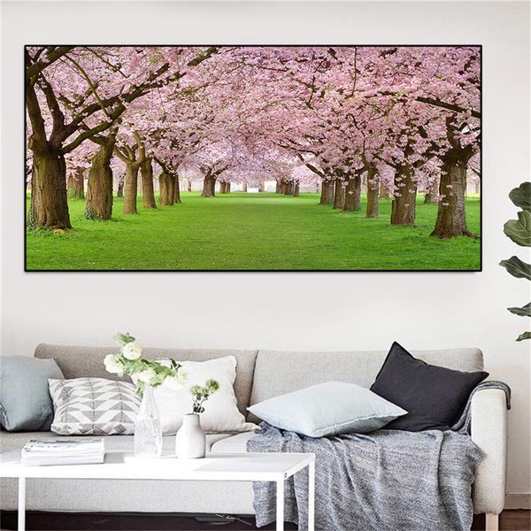 Blossomi di ciliegio Aestetici Paesaggio Tree Pink Tree dipinto di poster astratti e stampe Immagini da parete Decor home Frame