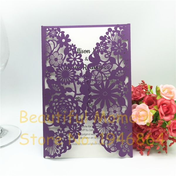 50pcs Lace Flower Design Invitações de estilo europeu Convites de casamento a laser Europeu Card de festas Decorações de festas