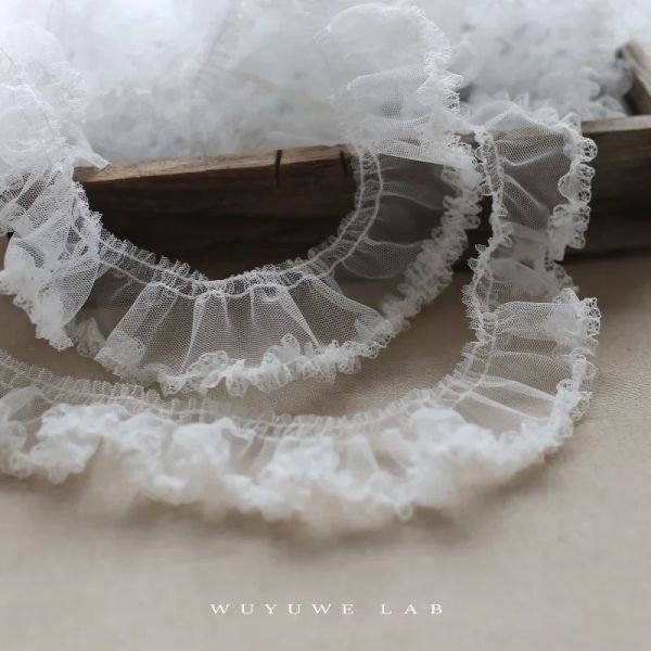 2 m weiße Rüschenfalten plissierte gestickte Maschenspitzenverkleidung DIY Stoff Hochzeit Kleidungsstreifen nähen Bastelzubehör dentelle 5cm breit