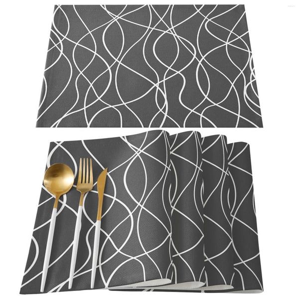 Masa Paspasları Bükülmüş Çizgiler Modern Sanat Gri Placemat Yemek Sofra Takım Mutfak Yemeği Mat Pad 4/6 PCS Ev Dekorasyon