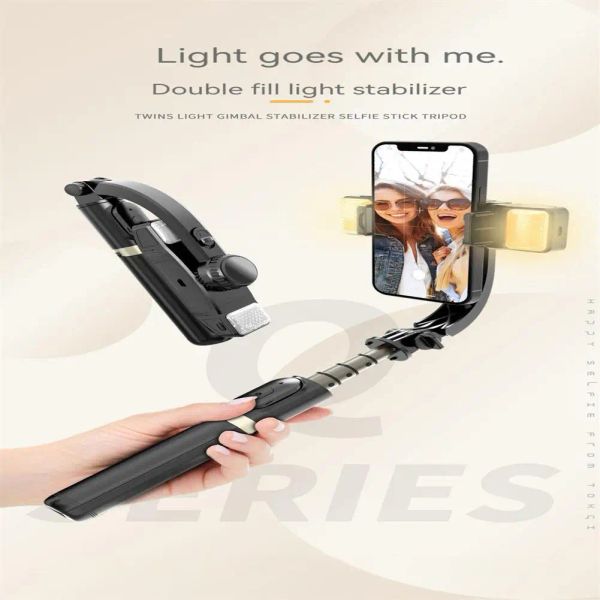 Attacchi Q08 STABILIZZATORE SMARTPHONE BluetoothComptible Selfie Stick Mini Tripode gimbal portatile con luce di riempimento a LED