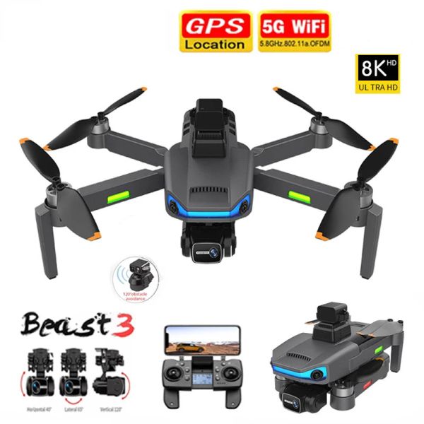 Drohnen Neue AE3 Pro Max GPS Drone 8k Dual Camera 6axis Eis Gimbal 5G WiFi FPV FALTING FALTING FALTCOPTER RENTUME CONTROLLE 1500 m Geschenkspielzeug