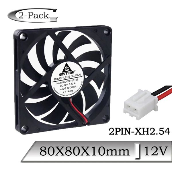 Resfriamento 2pcs gdstime 12v 80mm 80x80x10mm mamãe de computador sem pincel DC Fan de resfriamento axial 8cm 8010 PC Laptop CPU Filador de refrigerador de calor CPU