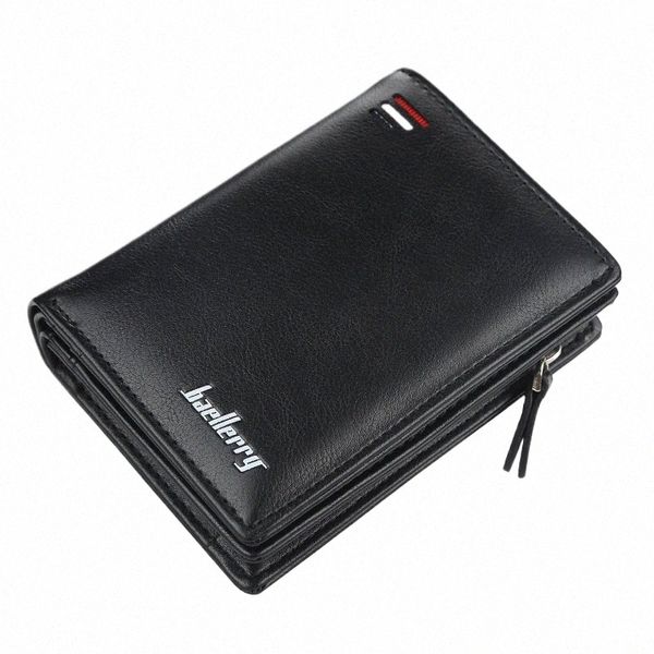 Neue Männer PU Leder Kurzes Brieftasche mit Reißverschluss Münztasche Vintage große Kapazität Männlich Kurzer Mey -Geldbeutel -Kartenhalter neuer V8DQ#
