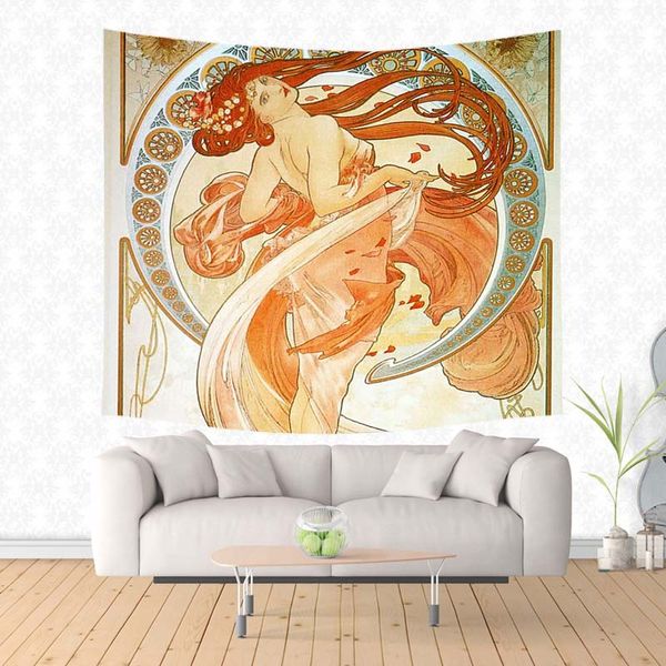 Große Alphonse mucha wand hängende Guggestry Custom Beach Yoga Matte Polyester Dünne Schaldecke Picknick Wurf Teppich Wohnkultur