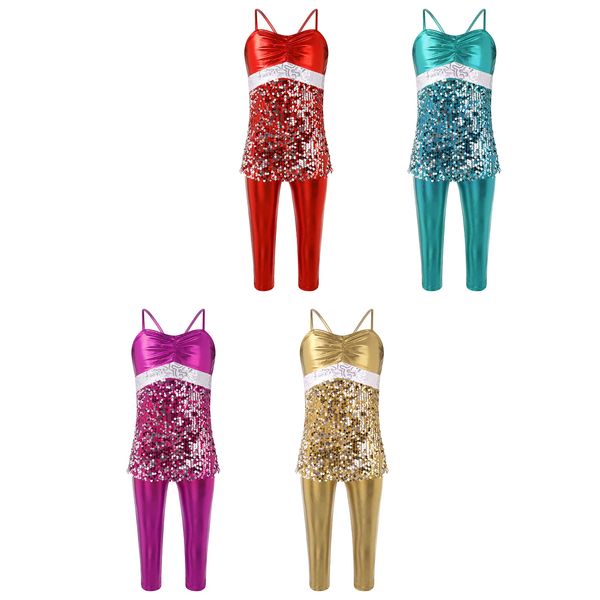 Roupas de dança de jazz garotas crianças coreanas de dança sexy e lantejoulas brilhantes top calça roupas de calça novas calorias trajes de dança de balé