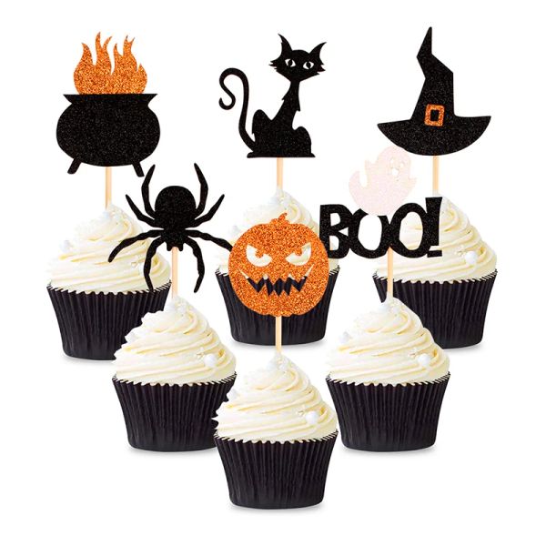 Topper de bolo Halloween Spider Spider Hatd Hat Spider Spider Cupcake Toppers Baking Party Bandle Baby Shower Cake Decor