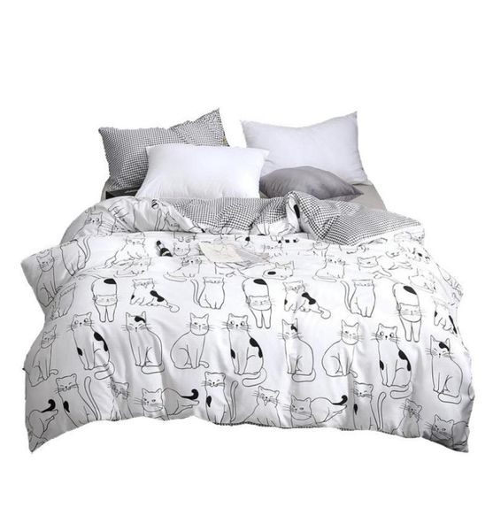 Conjunto de cama de gato de desenho animado Conjuntos de roupas de cama de consolador de algodão Kawaii para mulheres garotas rei gêmeos lençóis de cama e travesseiros e travesseiros3322918