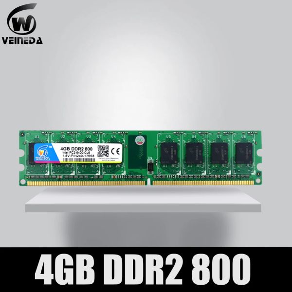 Rams Veineda 2GB 4GB DDR2 Memoria DDR 2 4GB 800MHz DDR 2 2G 800 667 533 PC2 6400 RAM de memória para Intel e AMD DIMM