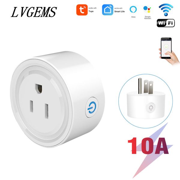 10a Tuya WiFi Socket 2 Pin US Plug Adaptador Diy Smart Home Pop Outlet Monitor Power Timer trabalha com o Google Home Alexa